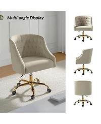 Hulala Home Modern Cute Velvet Desk Chair with Gold Base for Living Room,Bedroom
