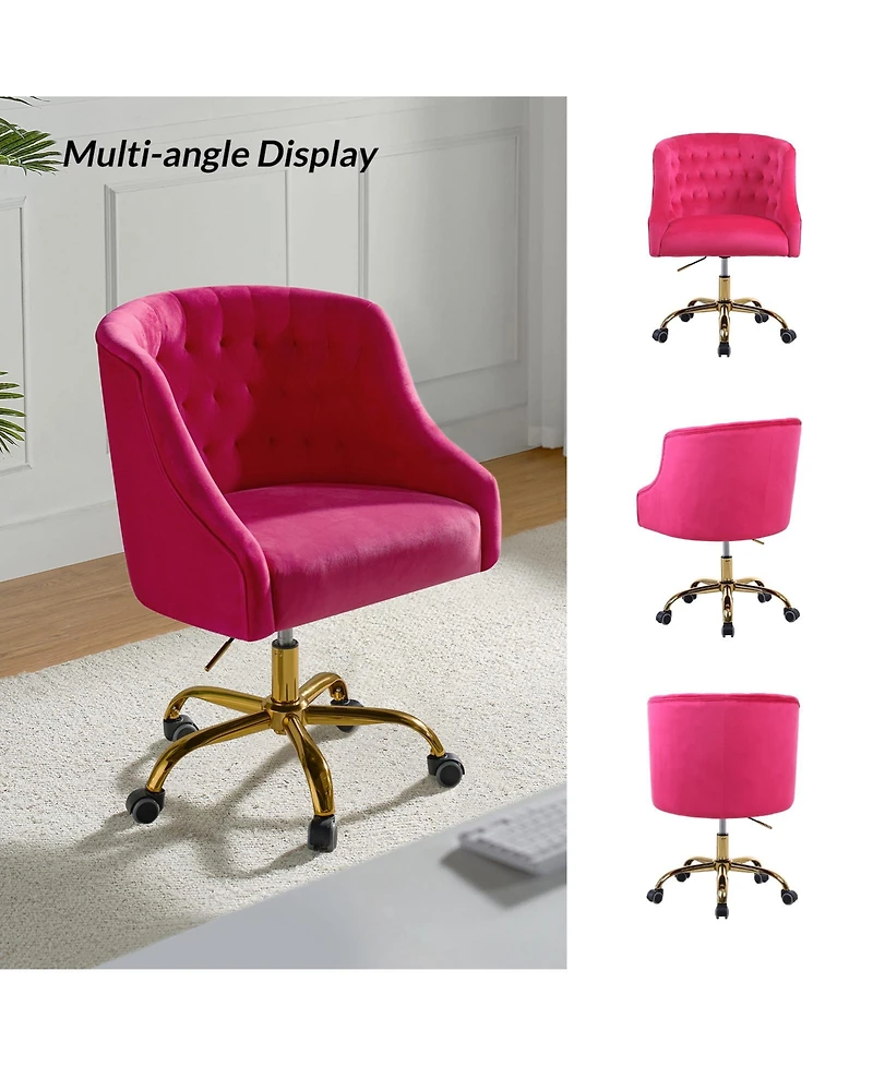 Hulala Home Modern Cute Velvet Desk Chair with Gold Base for Living Room,Bedroom