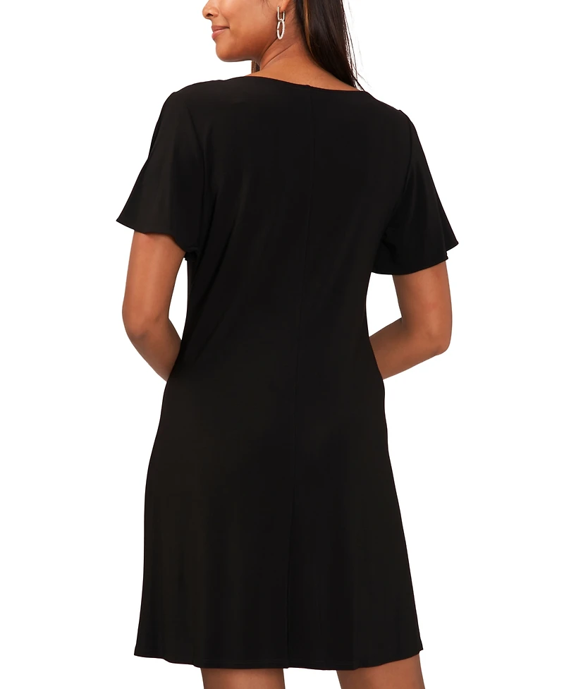 Msk Women's V-Neck Short-Sleeve Embellished-Hem Shift Dress
