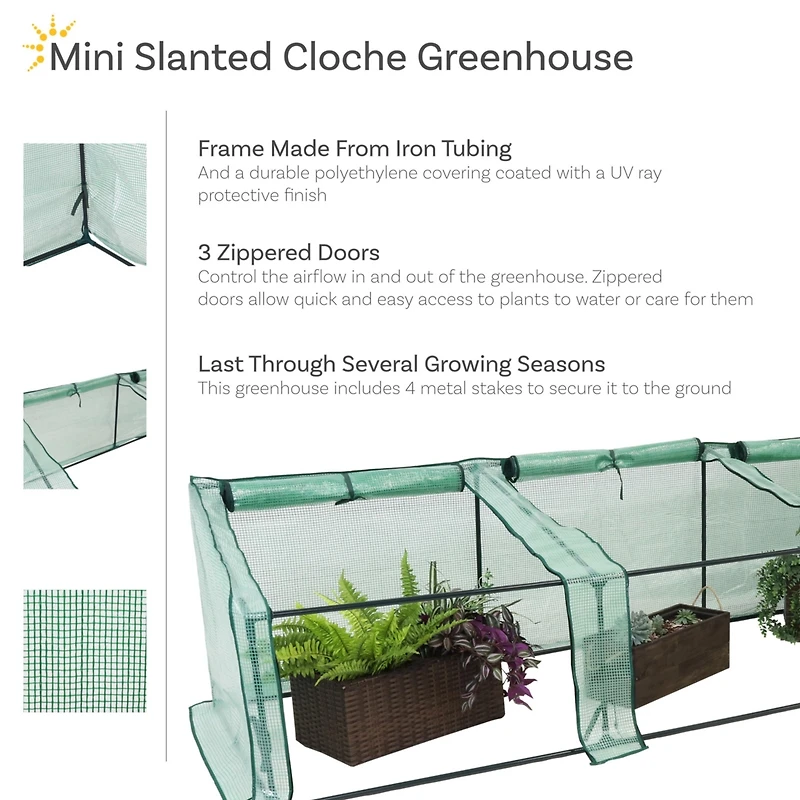 Outdoor Portable Mini Cloche Greenhouse with 3 Zipper Doors - Green
