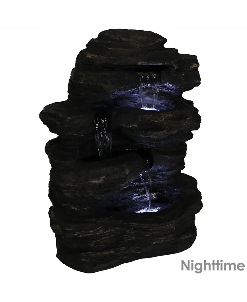 Sunnydaze Decor Rock Falls 24-Inch Resin Outdoor Water Fountain with Led Lights