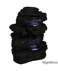 Sunnydaze Decor Rock Falls 24-Inch Resin Outdoor Water Fountain with Led Lights