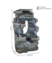 Sunnydaze Decor Dual Cascading Rock Falls 39-Inch Outdoor Water Fountain with Led Lights - Electric Submersible Pump