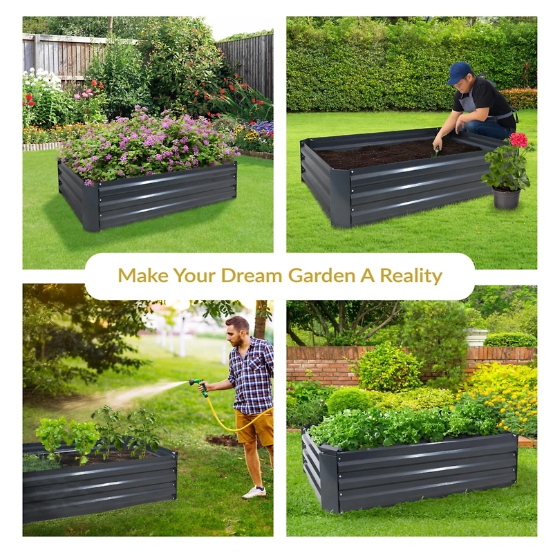 11.75" H Raised Metal Garden Bed - Galvanized Raised Garden Bed Outdoor for Vegetables and Flowers - Dark Gray - 4' x 2' Rectangle