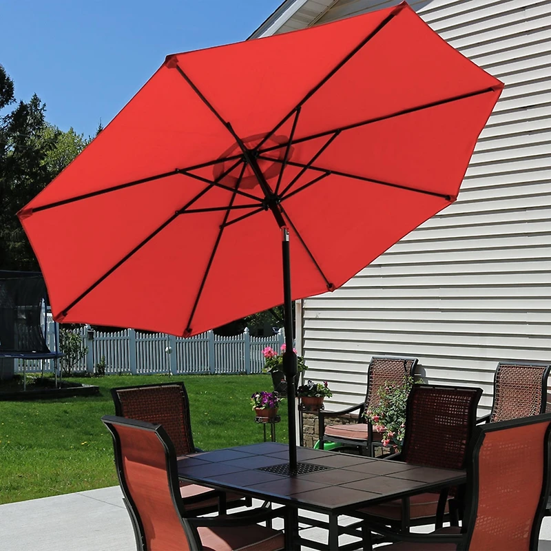 ft Outdoor Patio Umbrella - Polyester Table Market Umbrella with Push-Button Tilt and Crank - 8 Sturdy Ribs