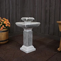 Sunnydaze Decor 25-Inch Square 2-Tier Outdoor Bird Bath Water Fountain - Led Lights - Electric Submersible Pump with Adjustable Flow
