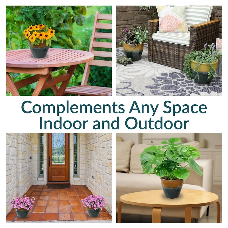 Chalet Outdoor/Indoor High-Fired Glazed Uv- and Frost-Resistant Ceramic Planters with Drainage Holes