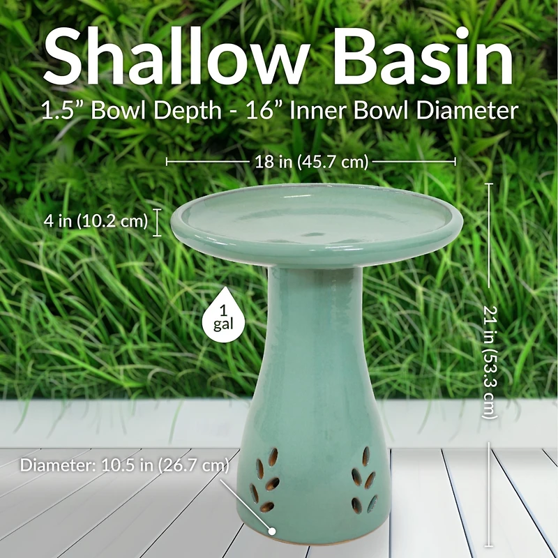 Outdoor Weather-Resistant Garden Patio Classic High-Fired Smooth Ceramic Hand-Painted Bird Bath