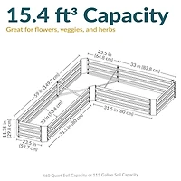 Outdoor Galvanized Steel L-Shaped Raised Garden Bed for Plants, Vegetables, and Flowers - 59.5"