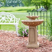 28"H Electric Polyresin 2-Tier Beveled Flower Outdoor Bird Bath Water Fountain