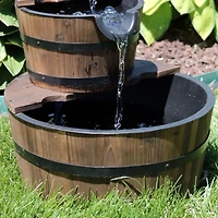 Sunnydaze Decor Country Wood Barrel 23-Inch 2-Tier Water Fountain - Electric Submersible Pump