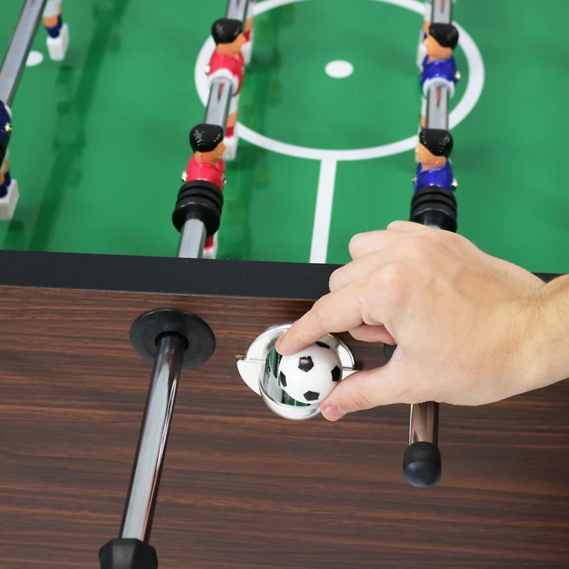 Indoor Classic Faux Wood Foosball Soccer Game Table with Manual Scorers and Folding Drink Holders - 5'