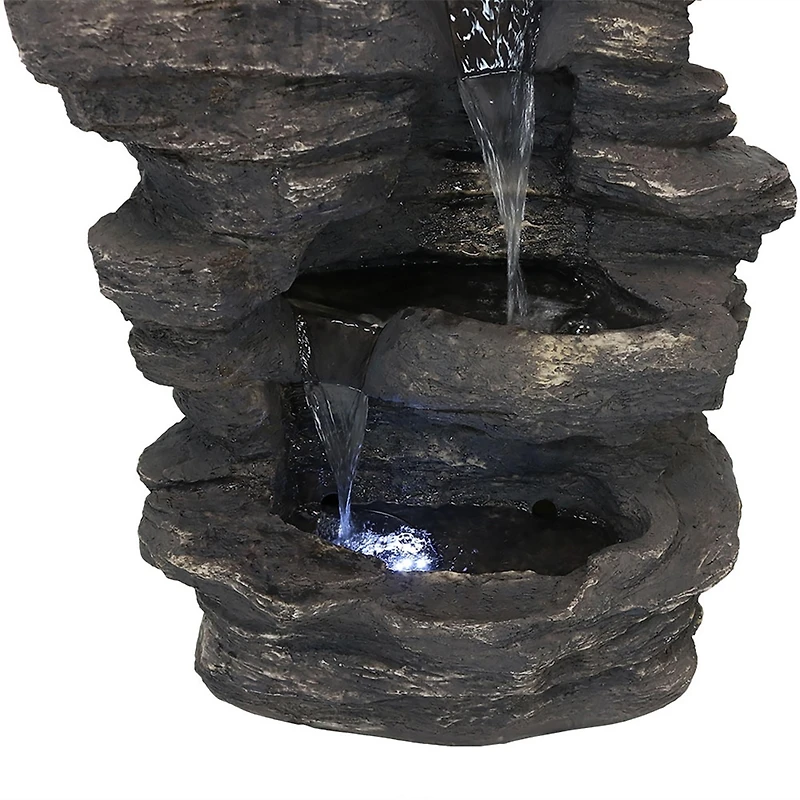 Sunnydaze Decor Rock Falls 39-Inch Polystone Outdoor Water Fountain with Led Lights