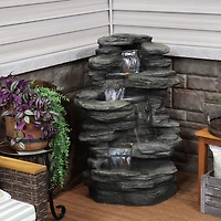 Sunnydaze Decor Stacked Shale Rock 38-Inch Waterfall Fountain with Led Lights - Electric Submersible Pump