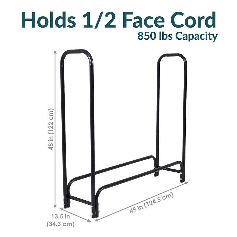 Sunnydaze Decor 4 ft Powder-Coated Steel Firewood Log Rack with Black Cover