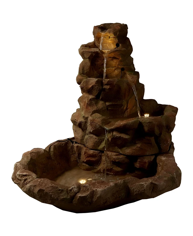Sunnydaze Decor Stone Springs 41-Inch Polyresin Rock Waterfall Fountain with Led Lights - Electric Submersible Pump