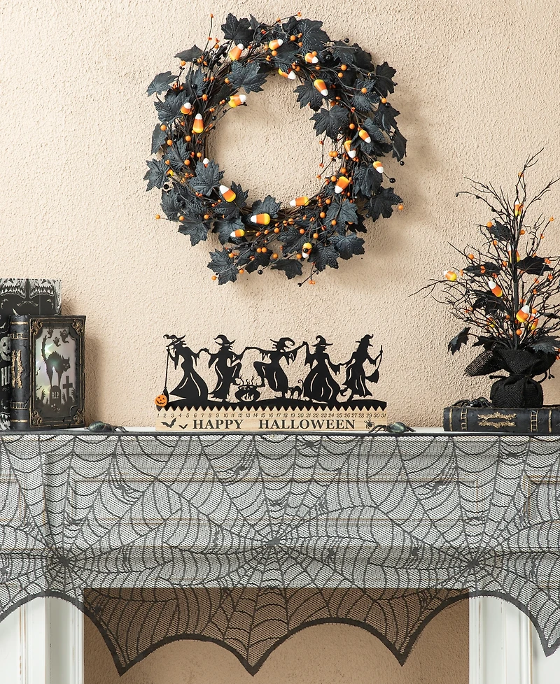 Glitzhome 18"L Halloween Wooden Metal Dancing Witch Silhouette Countdown Table Sign