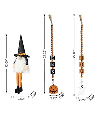Glitzhome Halloween Wooden Word Signs and Fabric Gnome Tiered Tray Set Table Decor, Set of 11