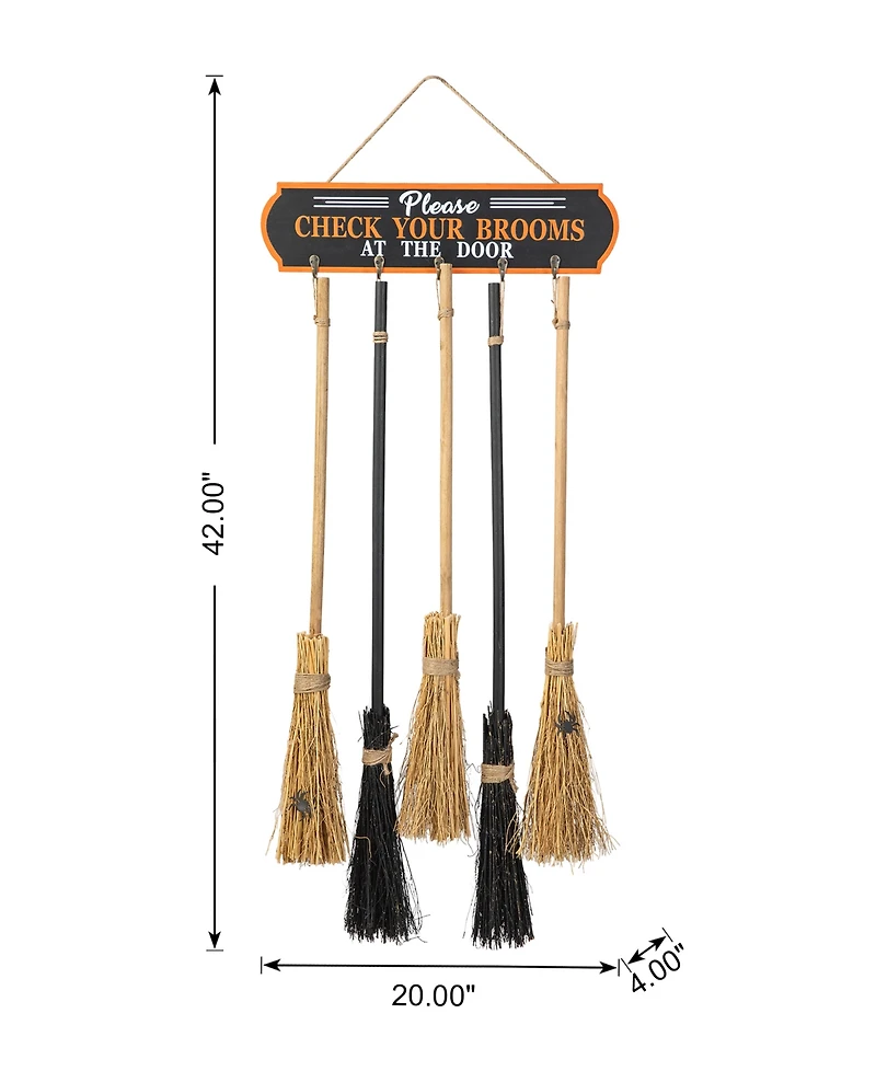 Glitzhome 42"H Halloween Wooden Brooms Parking Porch Decor