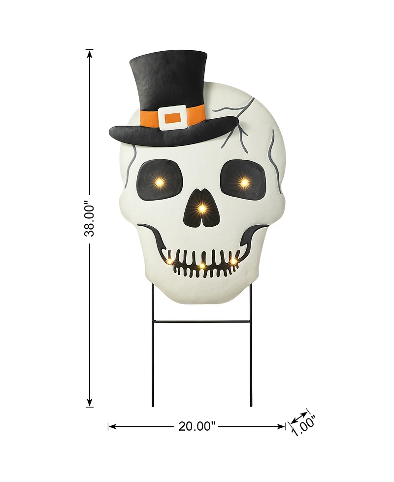 Glitzhome 38"H Lighted Halloween Metal Skull Yard Stake with Timer