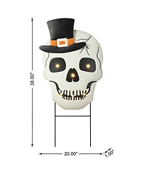 Glitzhome 38"H Lighted Halloween Metal Skull Yard Stake with Timer