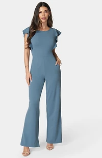 Bebe Women's Scuba Crepe Jumpsuit With Ruffle Sleeve