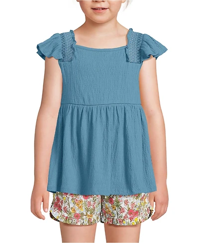 Lands' End Girls Smocked Flutter Sleeve Gauze Tank Top