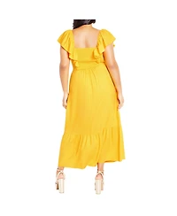 City Chic Plus Alora Strap Front Frill Maxi Dress