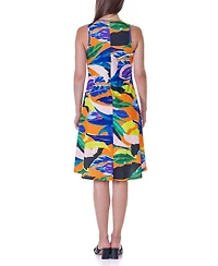 24seven Comfort Apparel Women's Print Sleeveless Knee Length Tank Swing Dress