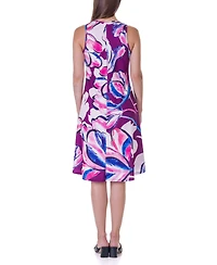 24seven Comfort Apparel Print Sleeveless Knee Length Tank Swing Dress