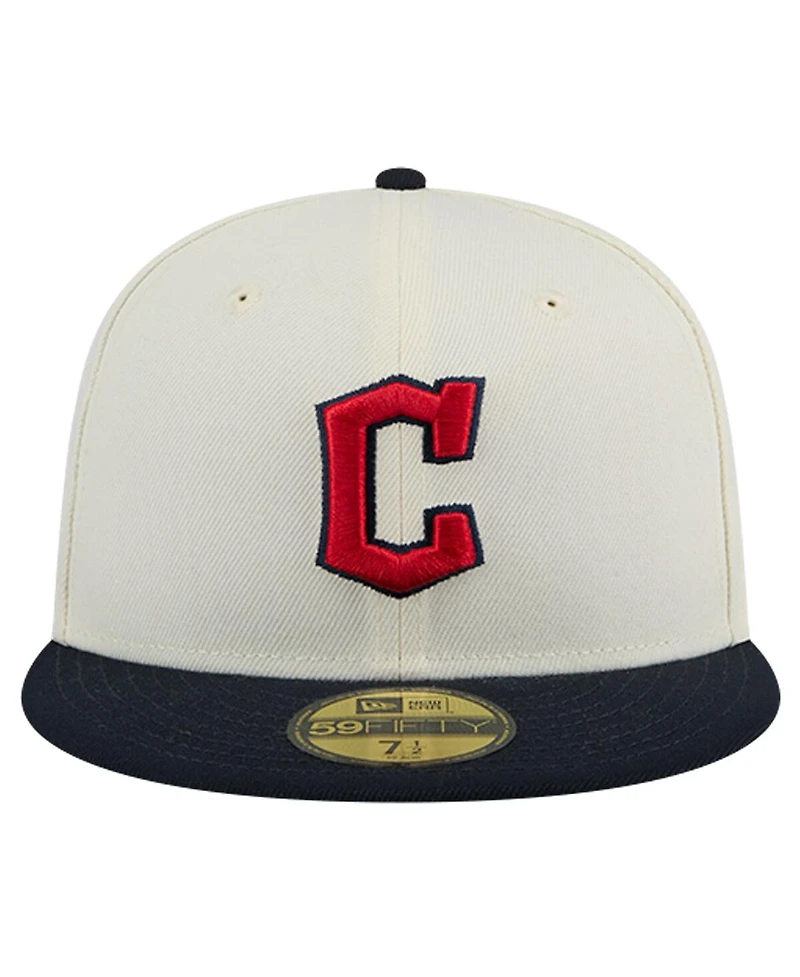 New Era Men's Cream Cleveland Guardians Evergreen Chrome 59Fifty Fitted Hat
