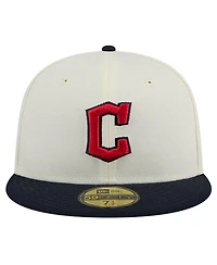 New Era Men's Cream Cleveland Guardians Evergreen Chrome 59Fifty Fitted Hat