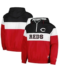 New Era Men's Red Cincinnati Reds Ripstop Raglan Quarter-Zip Hoodie Windbreaker Jacket