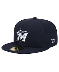 New Era Men's Navy Miami Marlins White Logo 59Fifty Fitted Hat