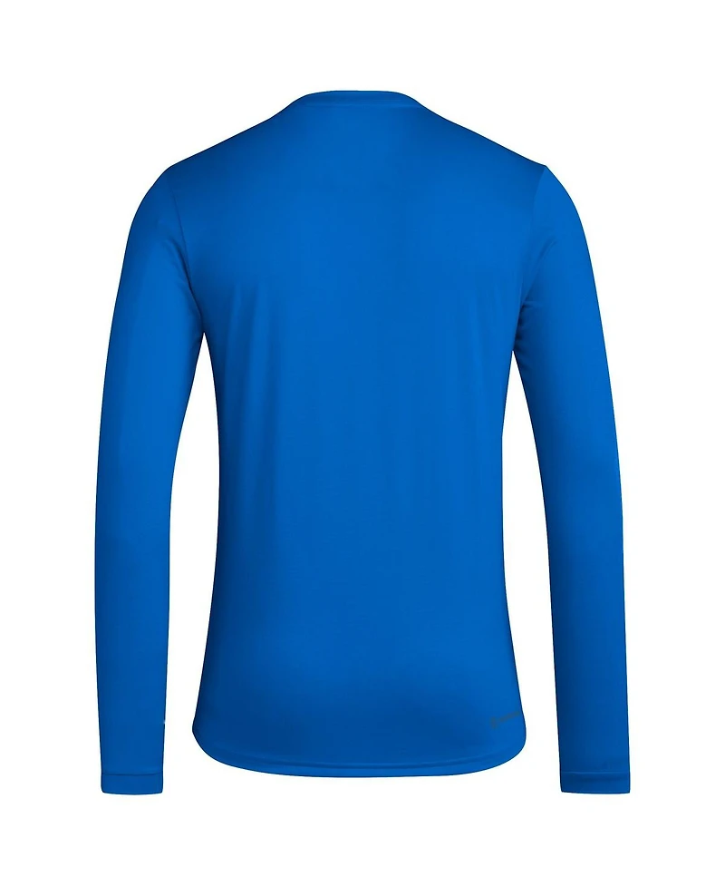 Adidas Men's Royal Kansas Jayhawks Alternate Pre-Game Hook AeroReady Long Sleeve T-Shirt