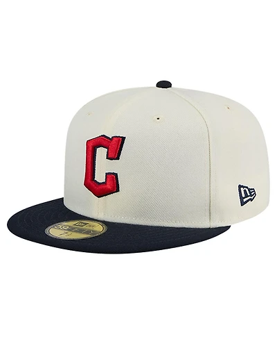 New Era Men's Cream Cleveland Guardians Evergreen Chrome 59Fifty Fitted Hat