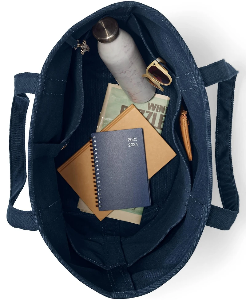 Lands' End Large Solid Canvas Pocket Tote with Open Top and Long Handle