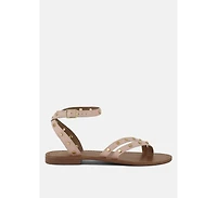 Oprah Womens Studs Embellished Flat Sandals