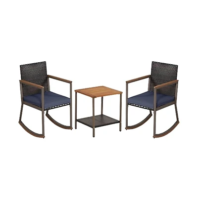 Slickblue 3 Pieces Rattan Rocking Bistro Set with Coffee Table and Cushions