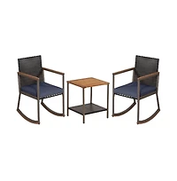 Slickblue 3 Pieces Rattan Rocking Bistro Set with Coffee Table and Cushions