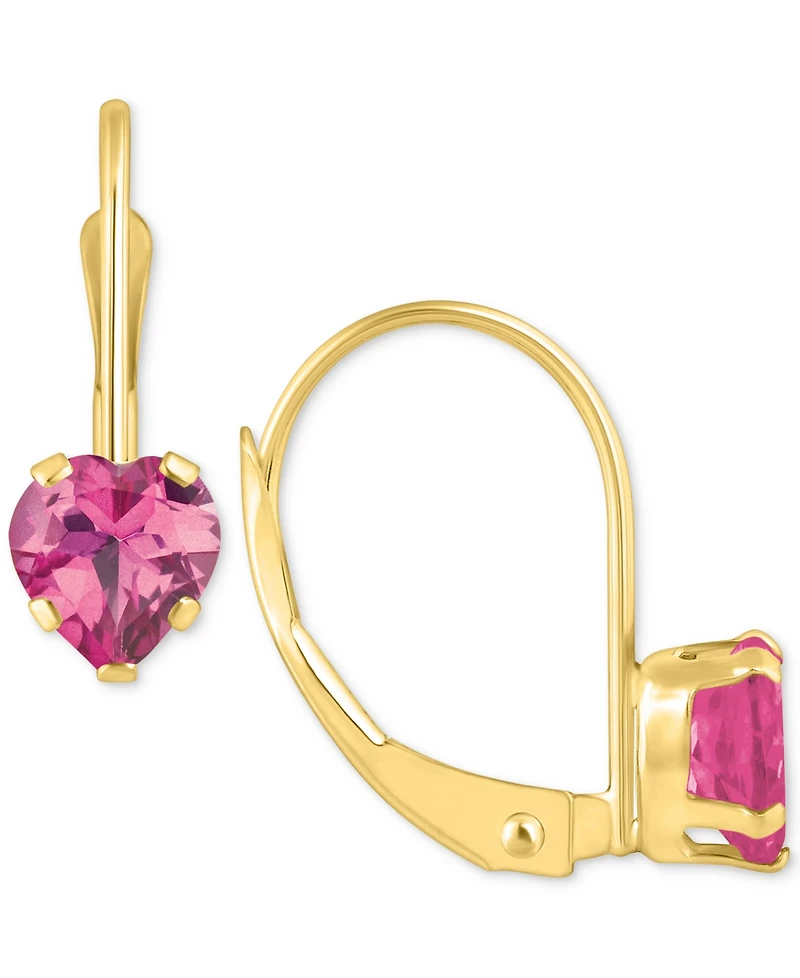 Pink Sapphire Heart-Shaped Solitaire Leverback Earrings (1-1/10 ct. t.w.) 10k Gold