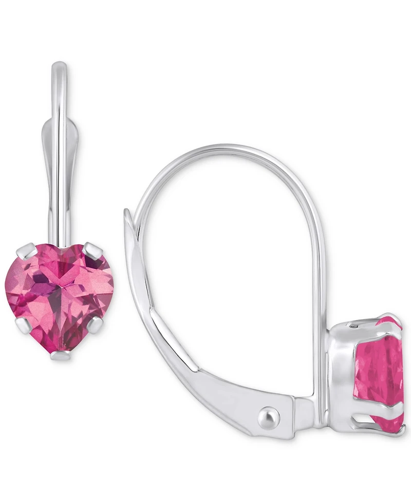 Pink Sapphire Heart-Shaped Solitaire Leverback Earrings (1-1/10 ct. t.w.) in 10k Gold