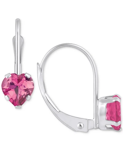 Pink Sapphire Heart-Shaped Solitaire Leverback Earrings (1-1/10 ct. t.w.) in 10k Gold