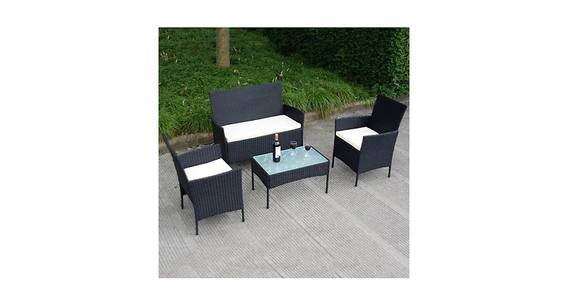 Slickblue 4 Pcs Outdoor Rattan Wicker Cushioned Seat with a Loveset