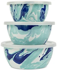 Golden Rabbit Lagoon Enameled Steel Nesting Bowls, Set of 3