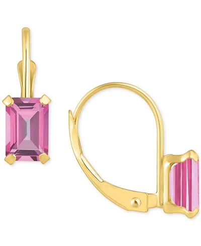 Pink Topaz Emerald-Cut Solitaire Leverback Earrings (1-3/8 ct. t.w.) 10k Gold