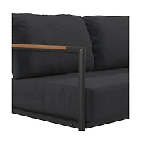 Eastport Outdoor Loveseat With Removable Plush Fabric Cushions And Teak Accented Aluminum Frame