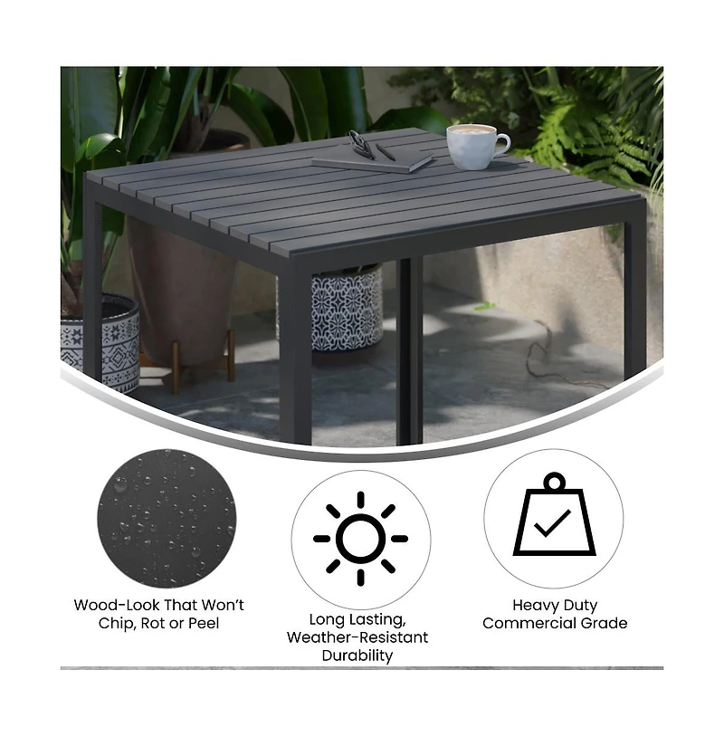 Tristan All-Weather Indoor/Outdoor Square Patio Dining Table For 4 With Steel Frame And Poly Resin Slatted Top