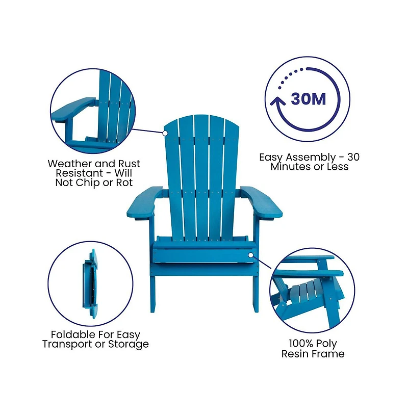 Set Of Riviera Poly Resin Folding Adirondack Lounge Chair