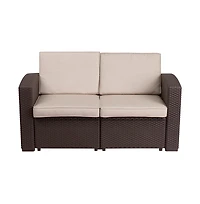 Malmok Outdoor Furniture Resin Loveseat Faux Rattan Wicker Pattern 2-Seat Loveseat With All-Weather Cushions